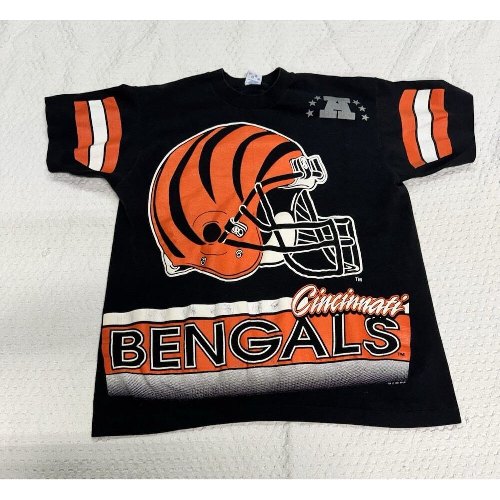 Vtg 1994 Salem Sportswear Cincinnati Bengals Double Sided All Over Print Shirt L